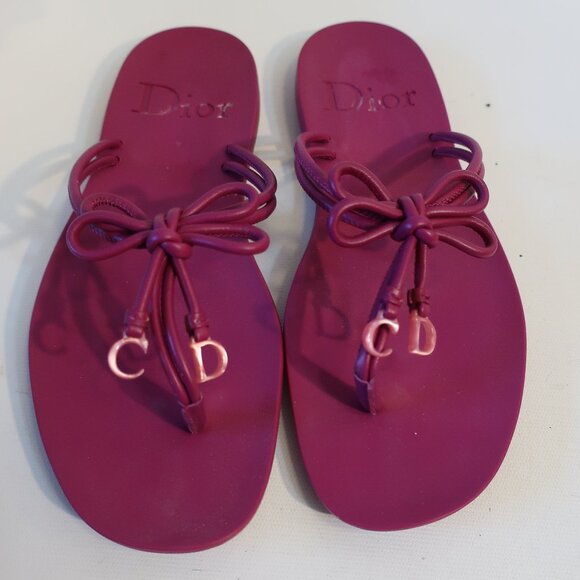 Women Christian Dior Sweetie Magenta Faux Leather Thong Sandal 37.5/EU US/7.5 - Picture 7 of 10